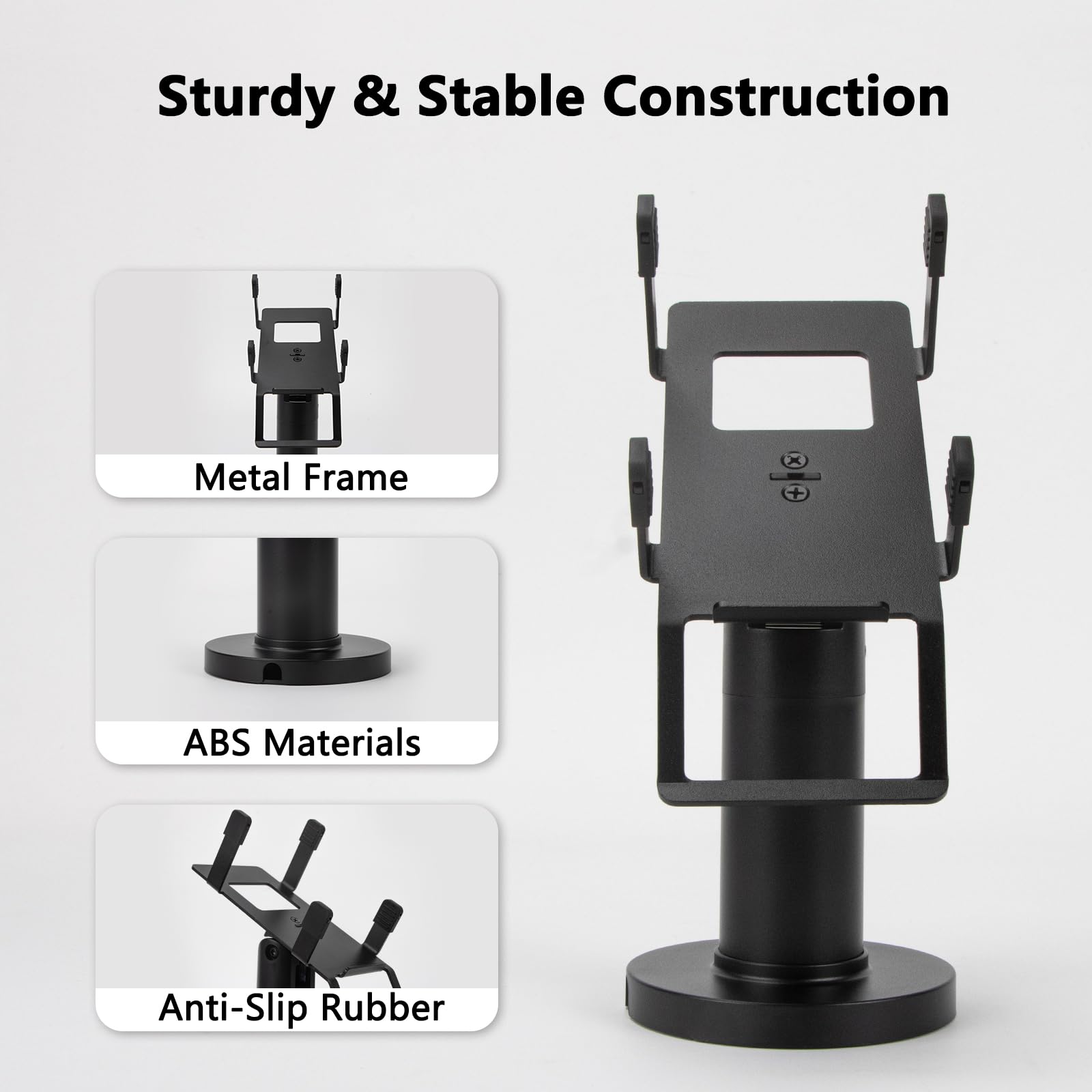 Supporto terminale quadrato per Pax A80 – Supporto terminale POS girevole e inclinabile alto 17,8 cm con installazione a vite/adesivo (kit completi), lettore di carte di credito supporto per