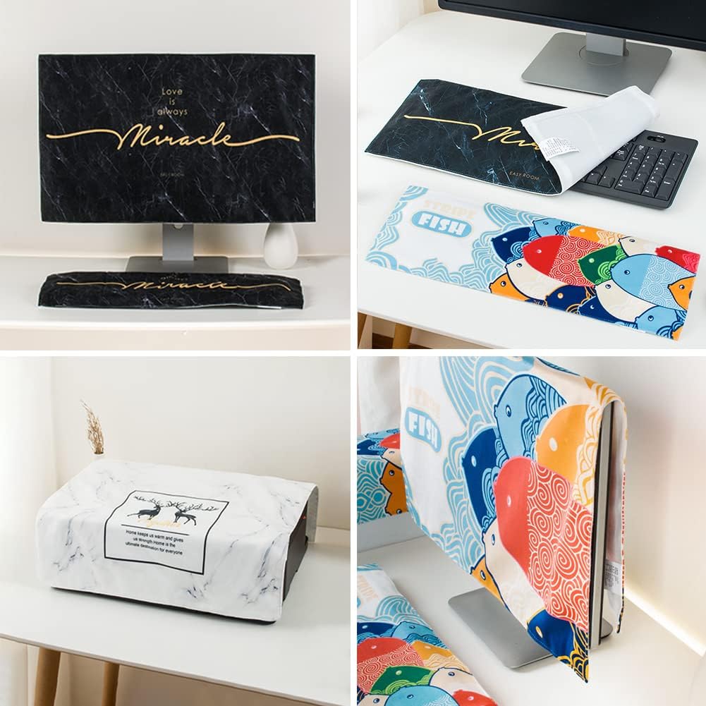 WAYUTO 3 Pieces Computer Dust Cover Set Computer Host Case Tower Protector Dust Proof Pc Monitor Keyboard Covers for Desktop CPU Black 32Inch