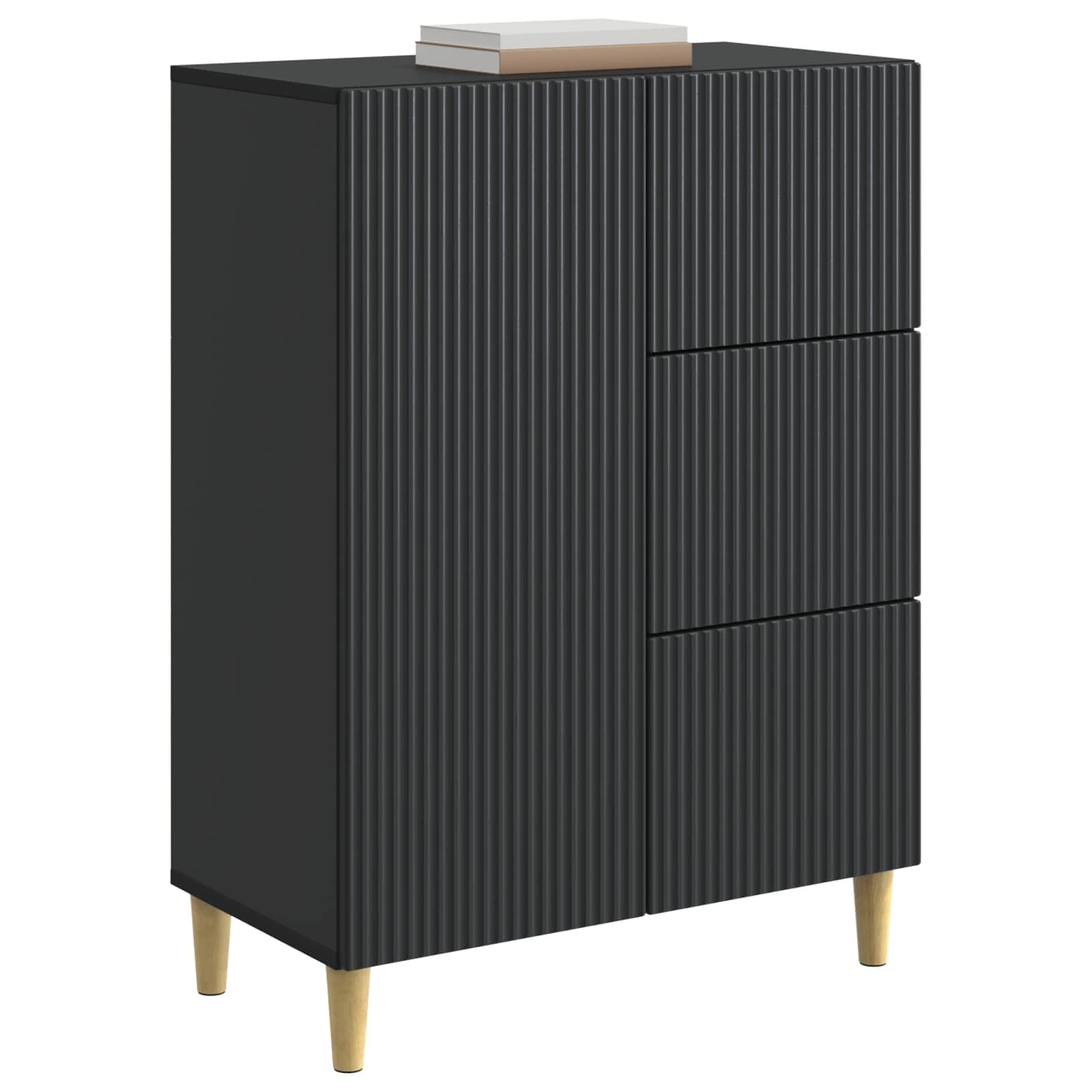 Credenza nera, 66 x 34,5 x 90 cm, in legno, con 3 cassetti e porta basculante a 90°, per soggiorno, sala da pranzo, corridoio, ufficio