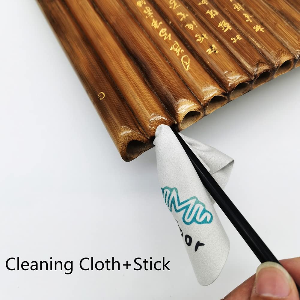 Flauta de Pan, 15 tubos, instrumento de viento de bambú, llave G, Panpipe, instrumento de viento de madera tradicional chino con bolsa de barra de limpieza