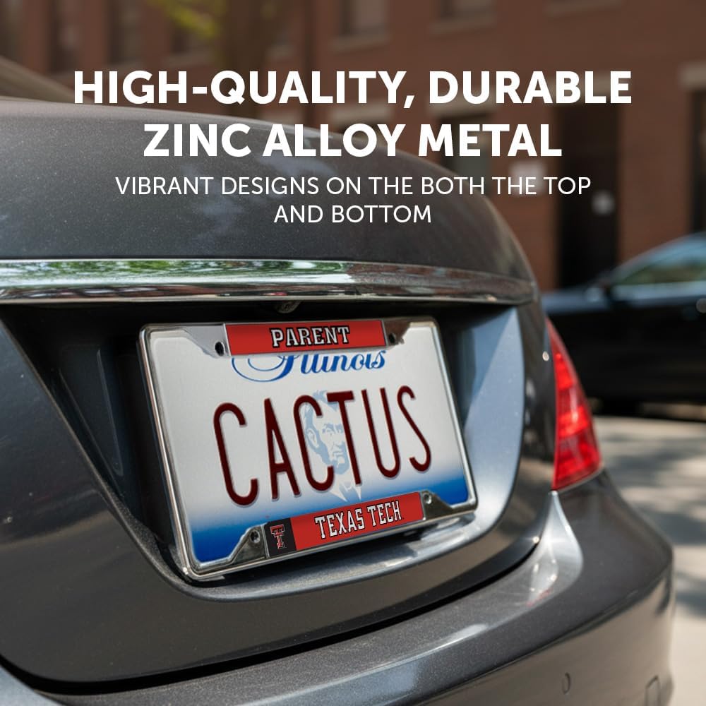 Desert Cactus Texas Tech University License Plate Frame TTU Red Raiders Metal Car Tag Holder for Front or Back of Car Officially Licensed (Parent)