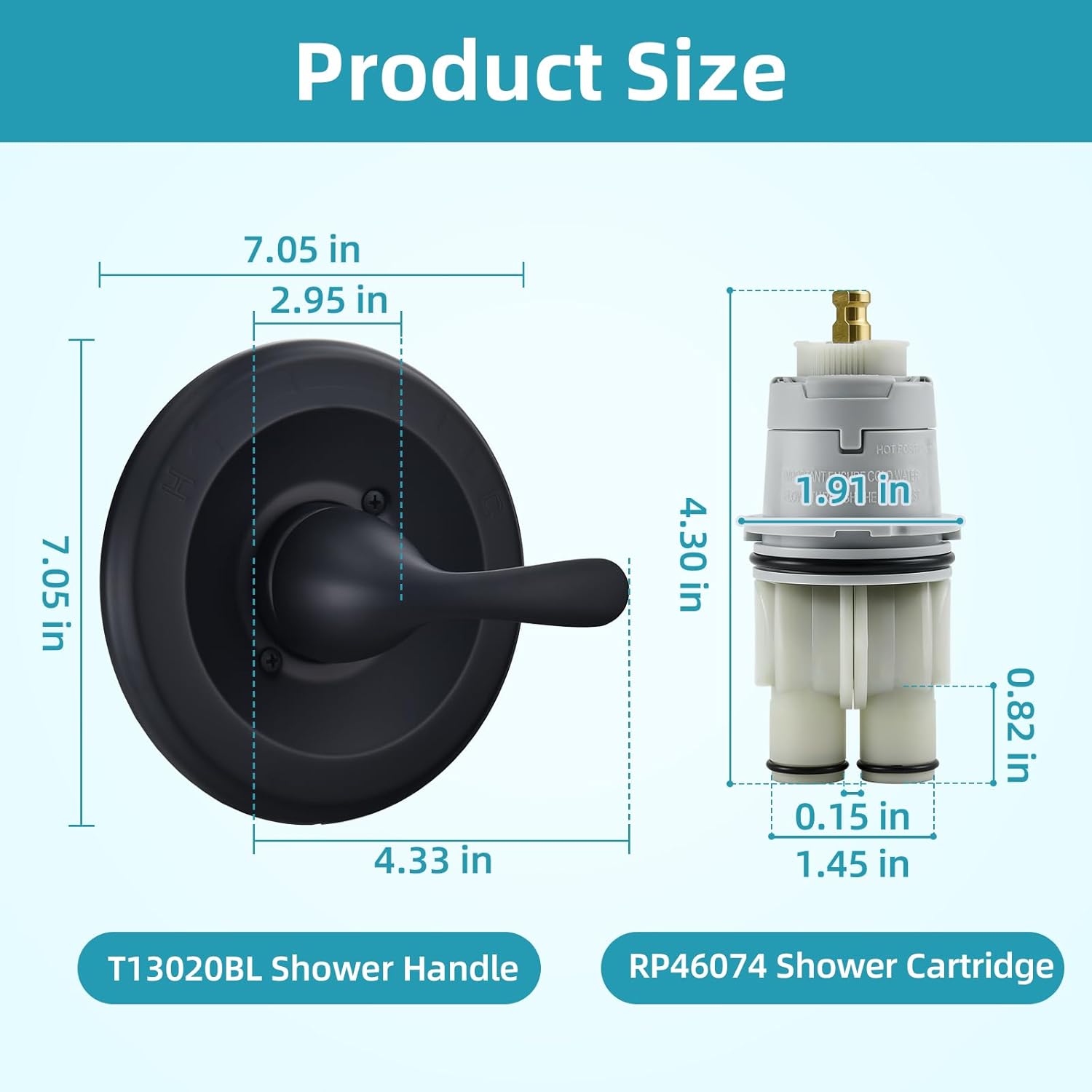 Replacement for Delta Classic 13 Series Single-Function Shower Handle Trim Kit, Compatible with R10000 Series Shower Valve, T13020 Matte Black Shower Handle, Including RP46074 Shower Cartridge
