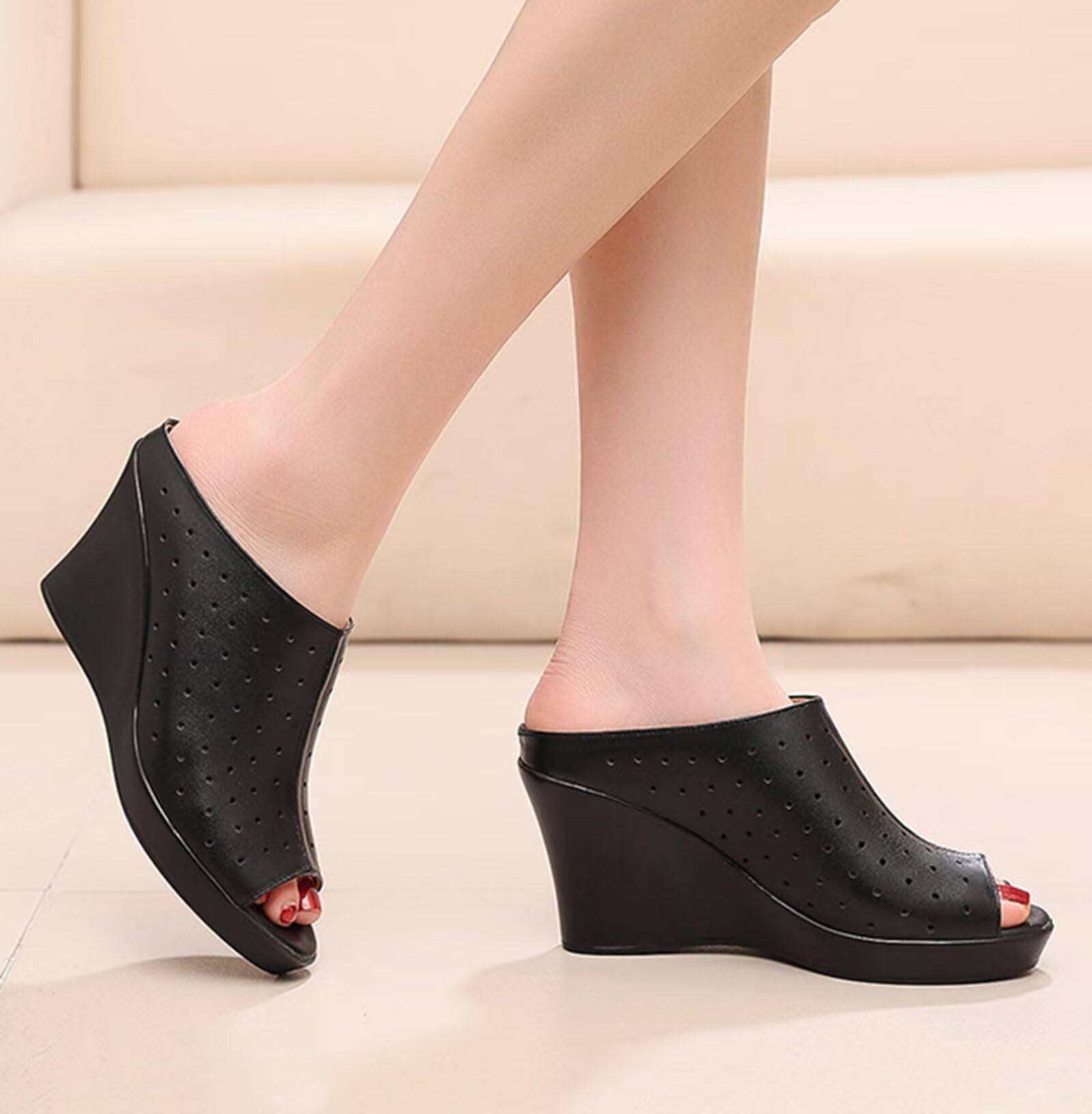 HNVAVQ Mules con Zeppa Donna in Pelle - Ciabatte Eleganti con Plateau - Sandali con Zeppa Alta per Estate, Ufficio e Feste (Tacco 8cm e 10cm)