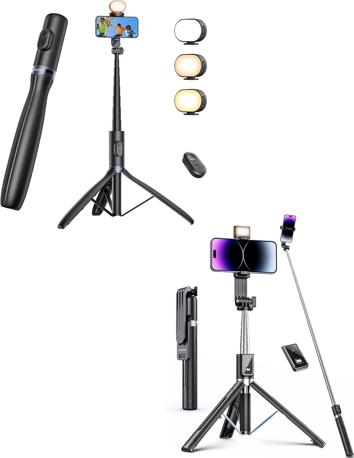 50" Selfie Stick and 67" Tripod with Light