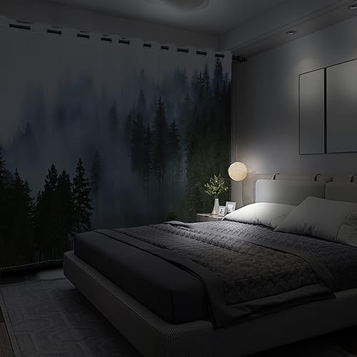 Miniatura 4 de Cortinas opacas de bosque brumoso de 53 x 96 pulgadas, con niebla escénica, bosque lluvioso, pinos, paisaje natural, 2 paneles de cortinas de