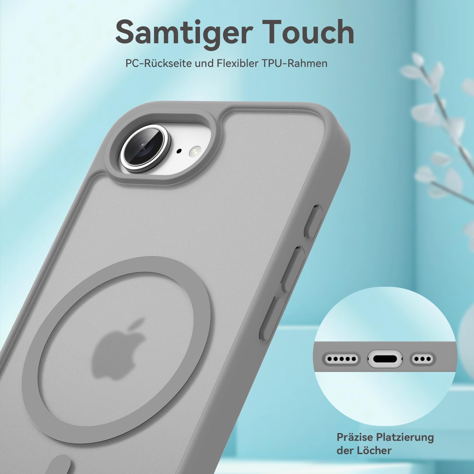 Natiiozie Magnetica Cover per iPhone 16E Compatibile con ricarica wireless Custodia Traslucida Opaca Posteriore, Antiurto Anti-impronta Resistente ai Graffi Protettiva Case iPhone 16E Grigio
