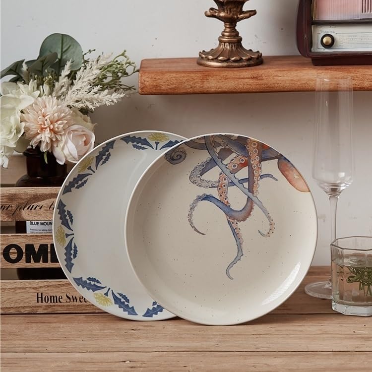Talerze obiadowe Ręcznie malowane ceramiczne płytkie naczynie dekoracyjne talerze obiadowe Talerze sałatkowe (B,7 szt.)