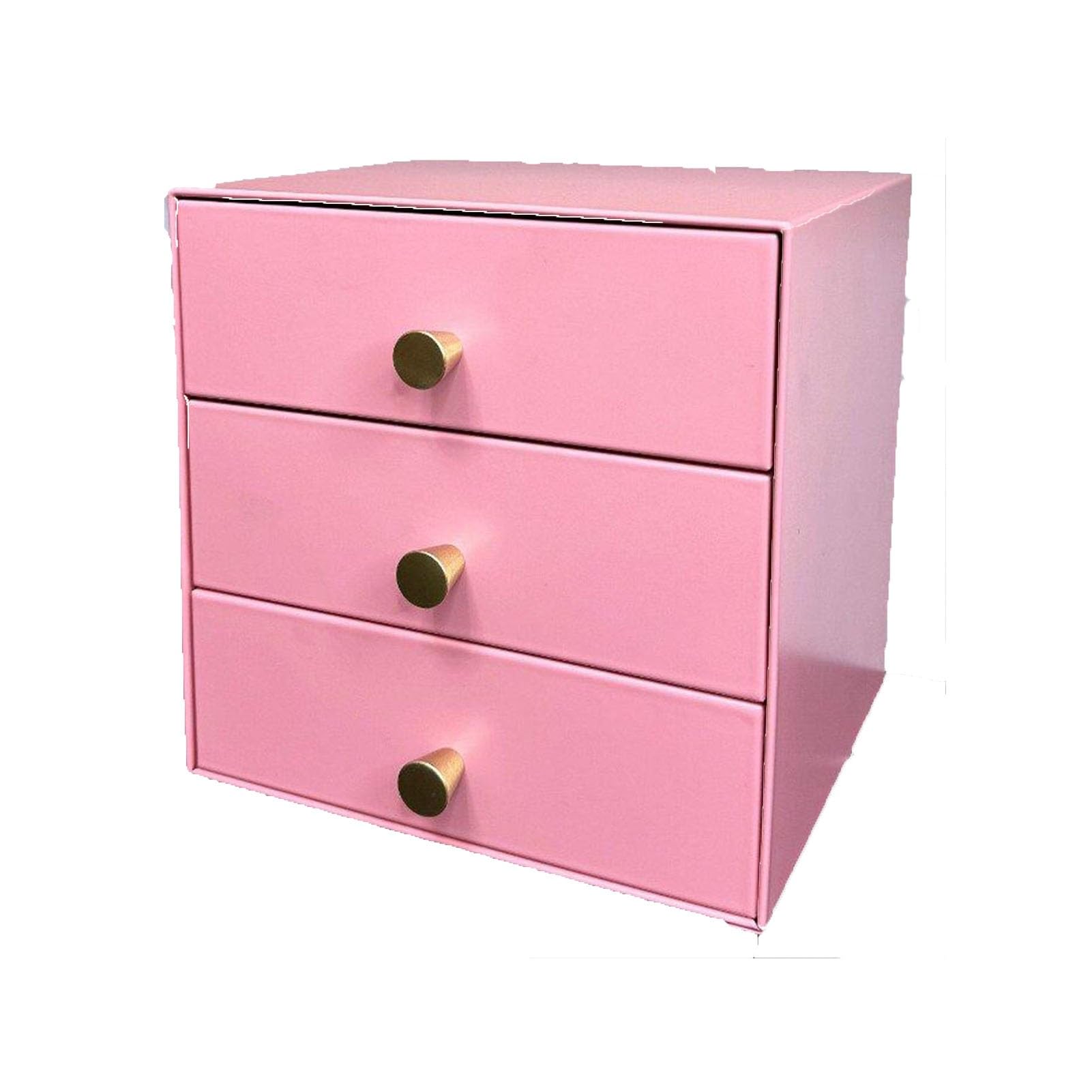 GUODDM Metal Tabletop Supplies Organizer With Drawers, Multicolor Storage Box With Handles, Desk Sundries Cosmetics Multi-layer Simple Cabinet Chest For Organization(Pink)