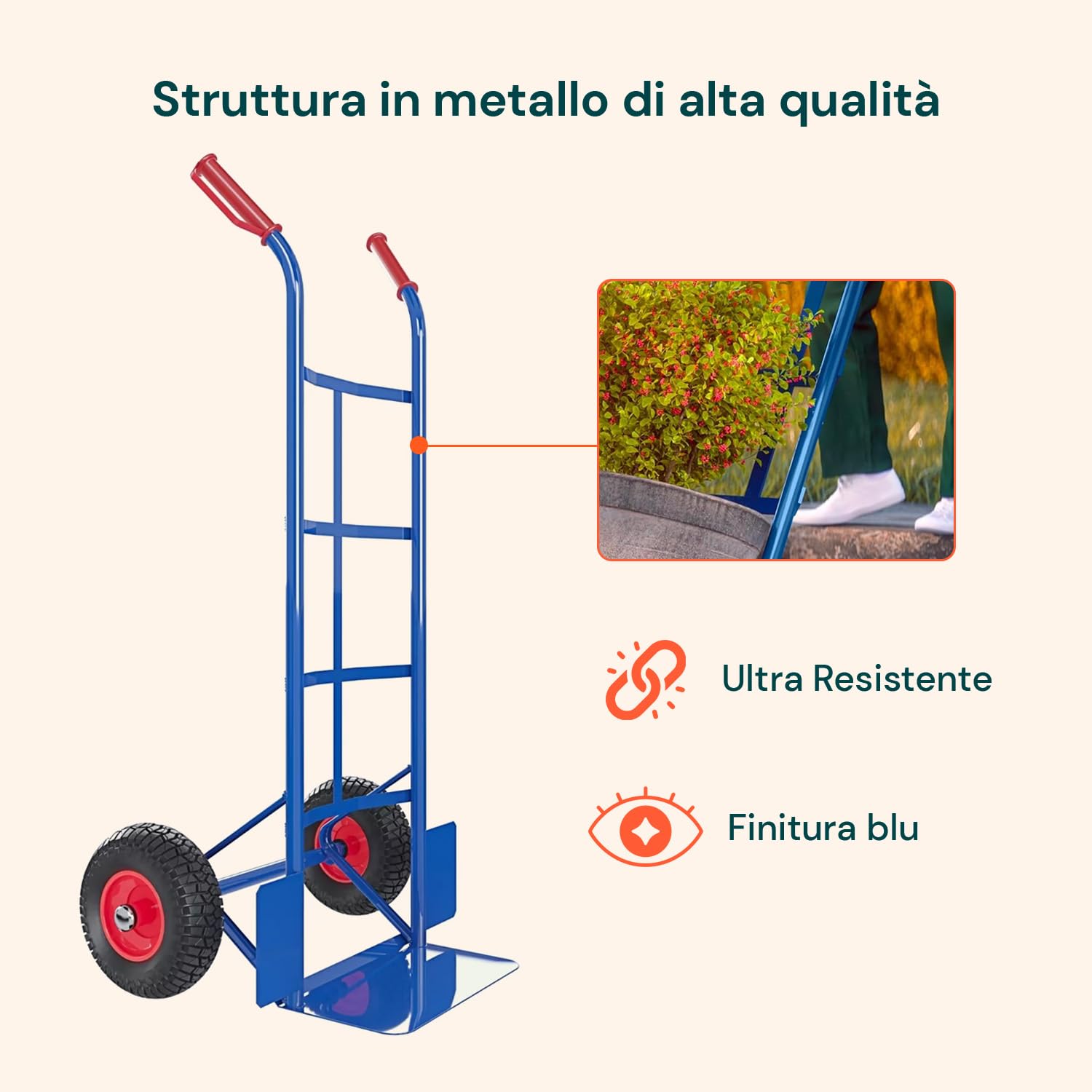 Avilia - Carrello con Ruote Portatutto in Acciaio da 200Kg per Trasporto Sicuro di Carichi Voluminosi, con Maniglie Antiscivolo, Ruote e Struttura Compatta Maneggevole (Blu)