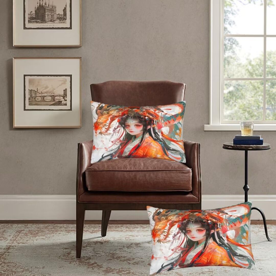 Kissenbezug 60 x 90 cm Anime Kissen, Sofakissen Superweicher Kopfkissenbezug Dekorative Kissenbezüge (2er Set) Kissenhülle mit ReißVerschluss Deko Kissen für Couch Wohnzimmer Schlafzimmer Drache J371