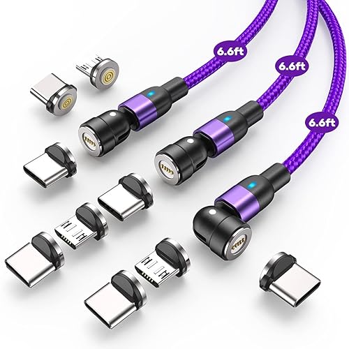 Cable de carga magnético de 540 grados 3 paquetes-66 pies66 pies AUFU cargador de teléfono magnético USB Cable magnético 3A de carga rápida