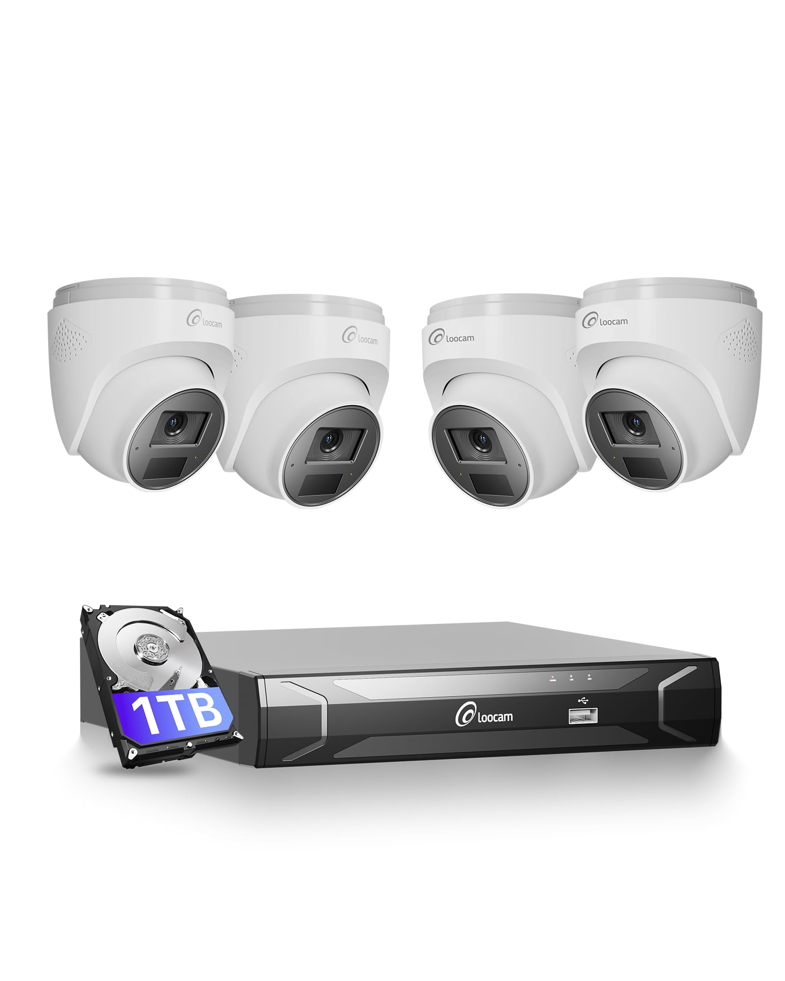 Loocam 5MP PoE CCTV Camera System with 2-Way Audio, 4pcs 4MP Wired PoE Security Cameras Indoor Outdoor, H.265+ 8 Channel 3K Home Surveillance NVR with 1TB HDD for 24/7 Recording, 100ft Night Vision