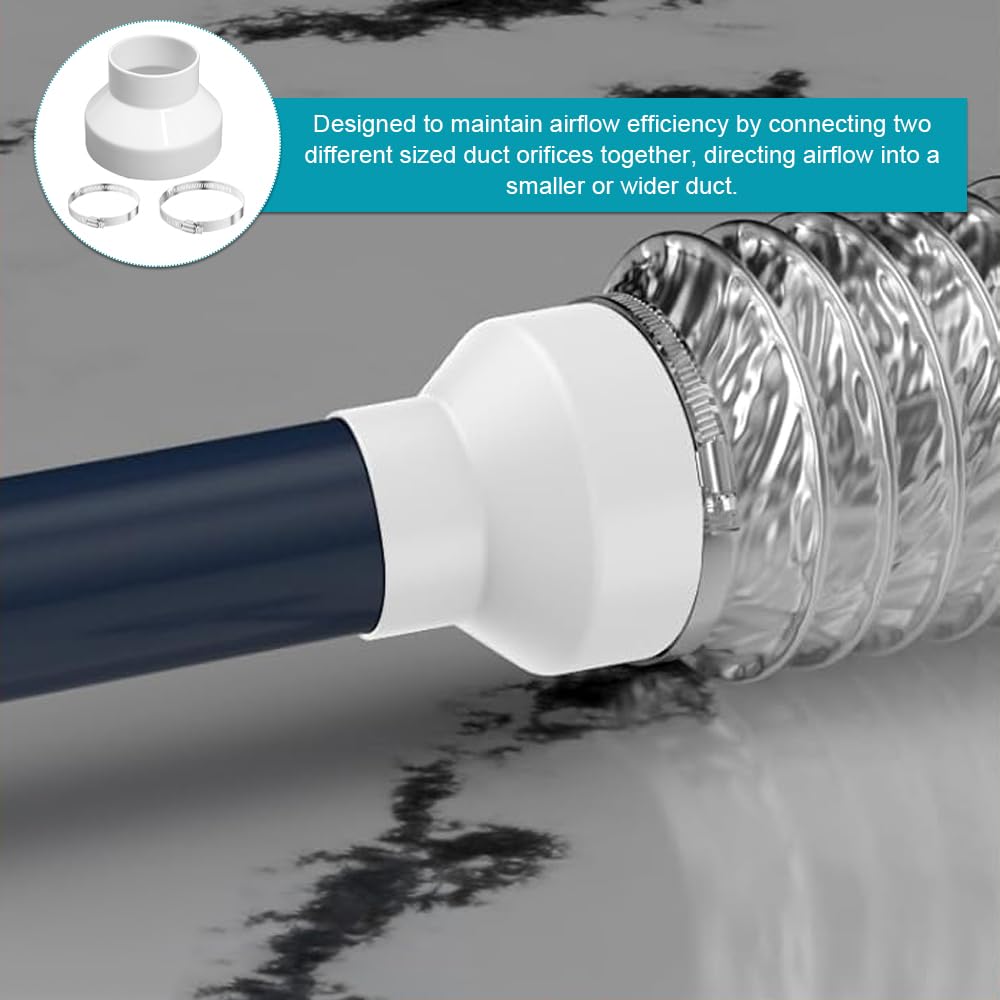 Round Ducting Reducer 150mm to 100mm, 6 to 4 inch Duct Pipe Reduction Connector mit Stainless Hose Clips(91-114mm,141-165mm) - Image 4