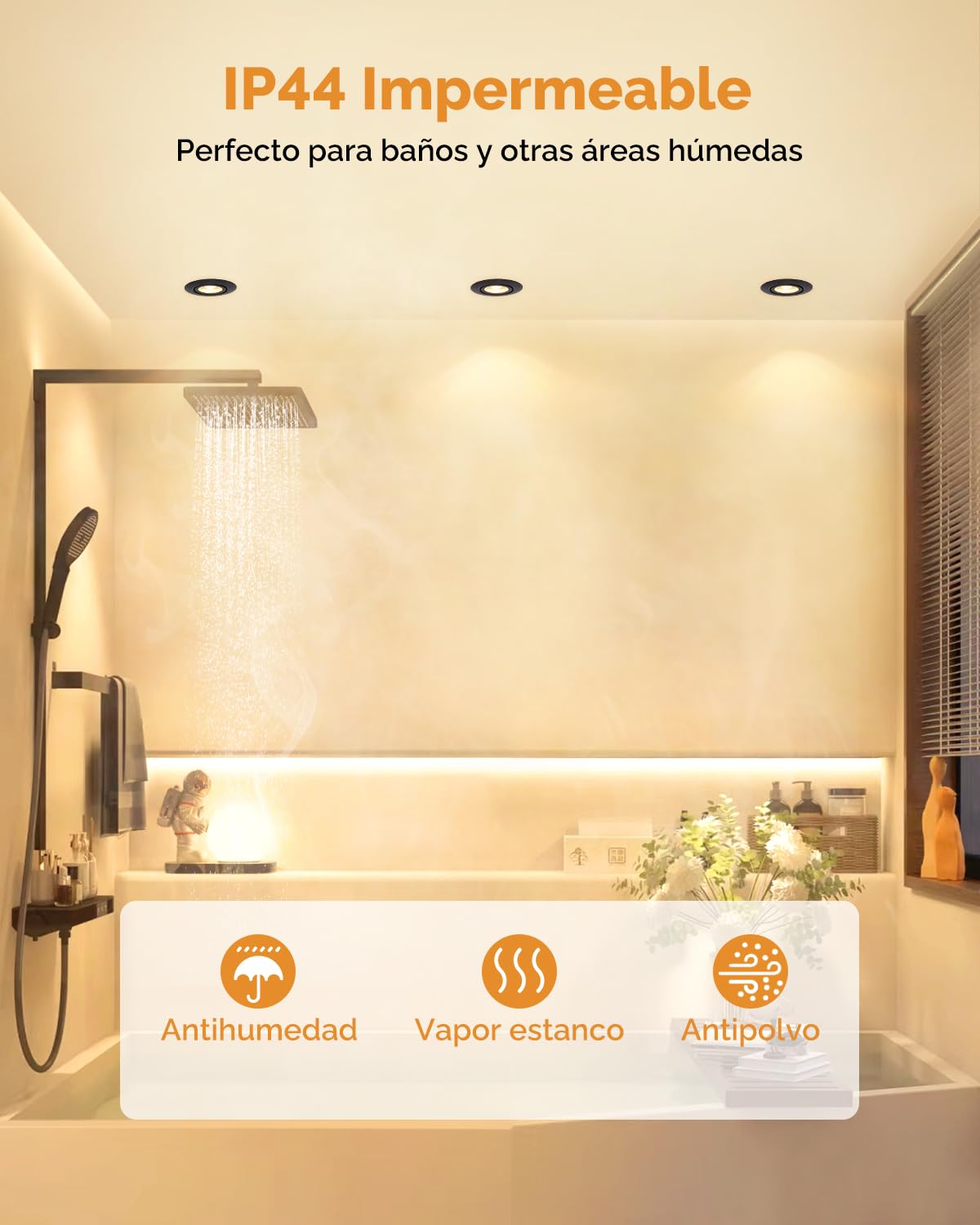 wowatt 5.5W Foco Empotrable LED Techo Negro Regulable 2700K, Pack de 12 | Blanco Calido 600LM 230V Ojos de Buey LED para Techo Rotable Metal, IP44 Downlight Foco Extraplano para Baño, Corte 68-75mm