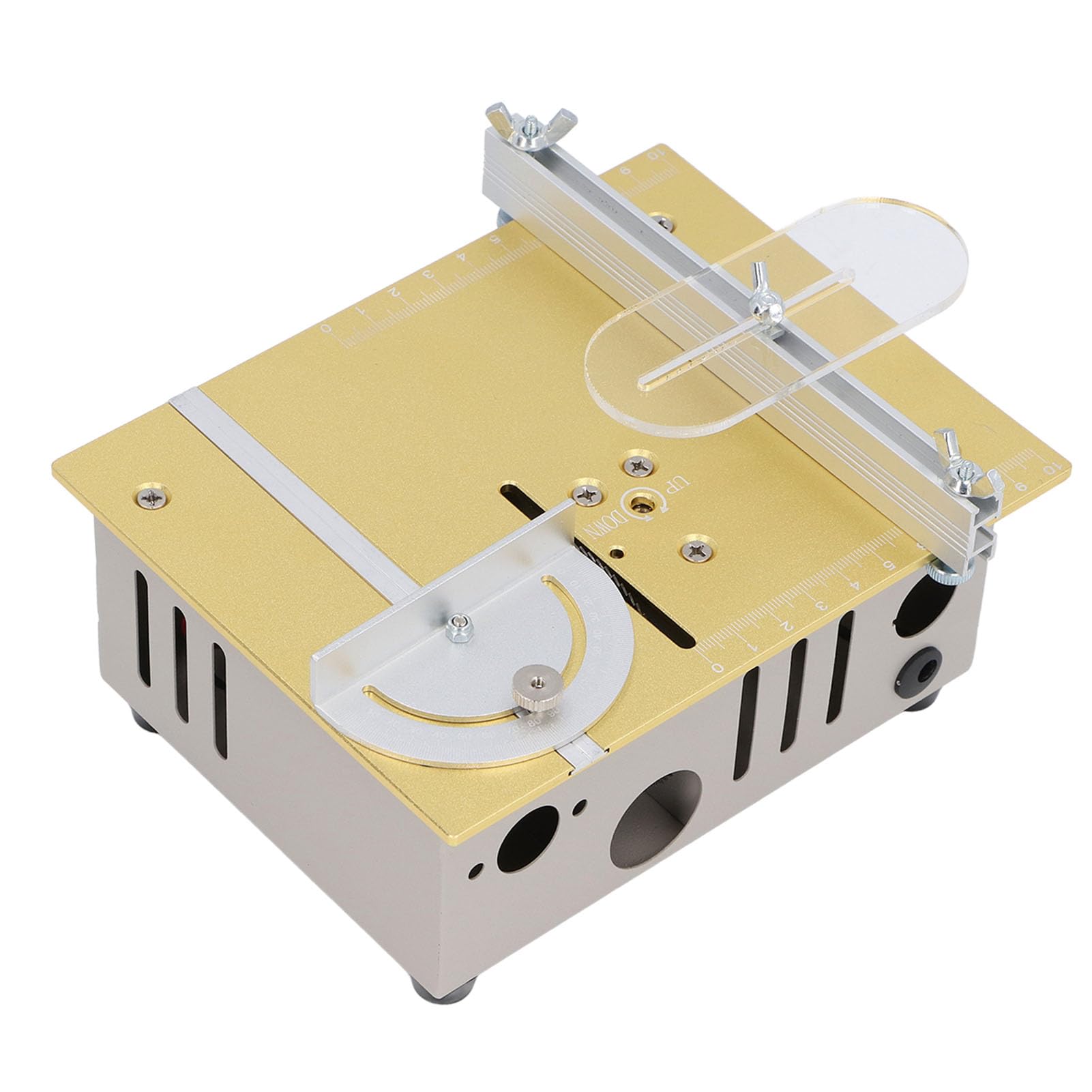 Mini Sierra de Mesa Eléctrica, 96W, Portátil, Multifuncional, Metal, 18x17x7.5cm, Control de 7 Velocidades, para Manualidades y Modelismo