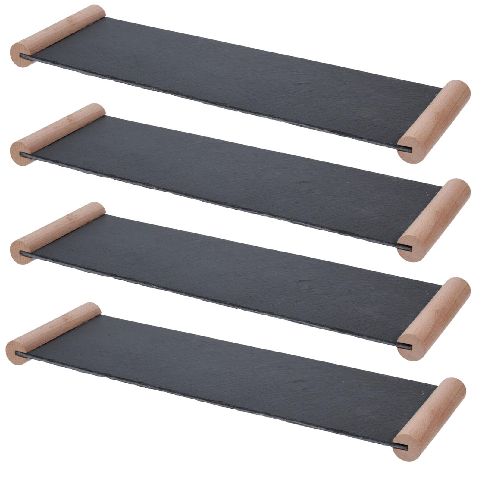HAC24 4x Servierplatte Schiefer 50 x 15 cm mit Holzgriffen Schieferplatte Käseplatte Wurstplatte Servierteller