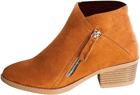 Pointed Toe Ankle Boots for Women Dressy Casual Slip On Chelsea Boots with Side Zipper Stacked Heel Wild Short Boots