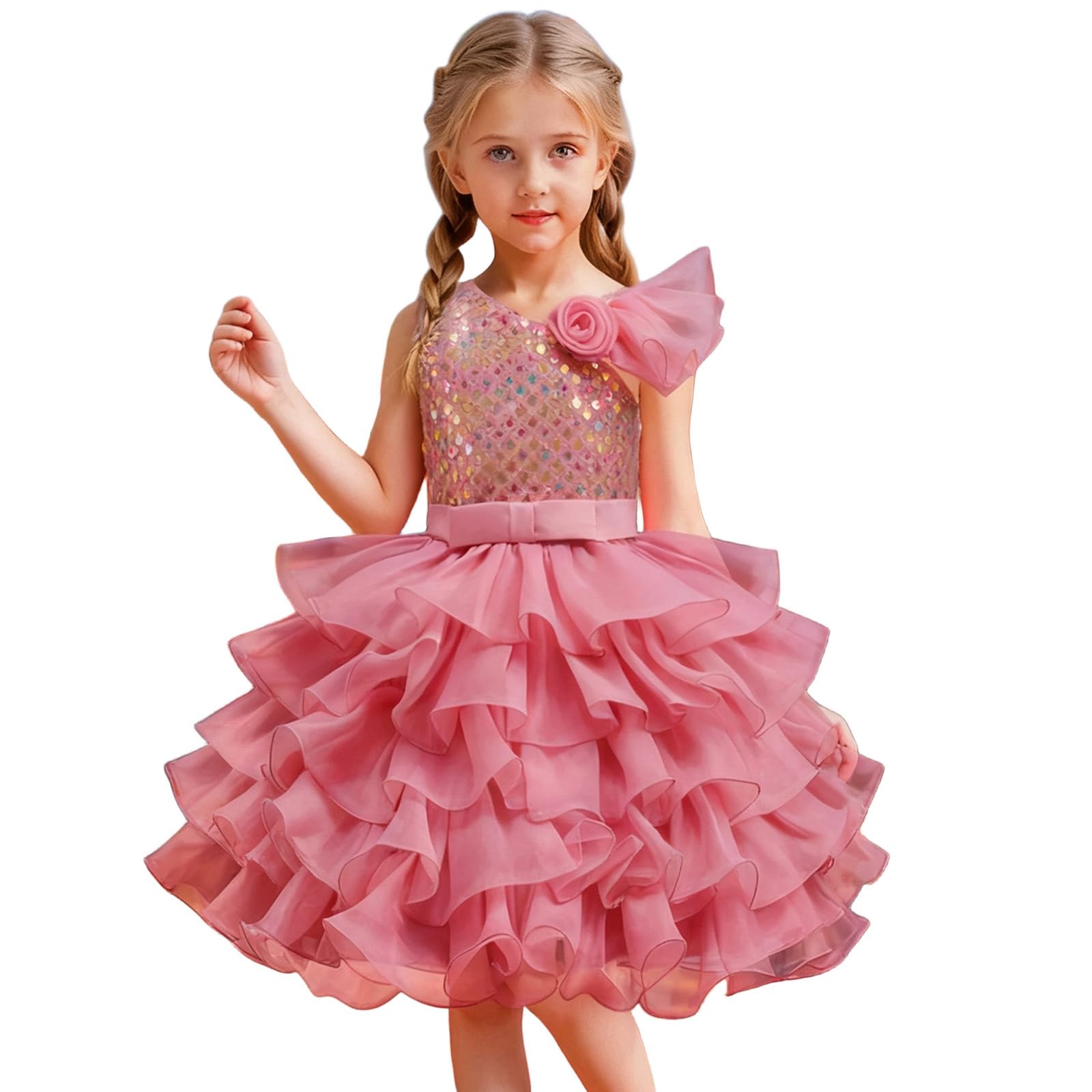 Costumi Carnevale Ragazza-Abito da festa per ragazze con paillettes e spalle scoperte, gonna corta a strati con tutù da cocktail