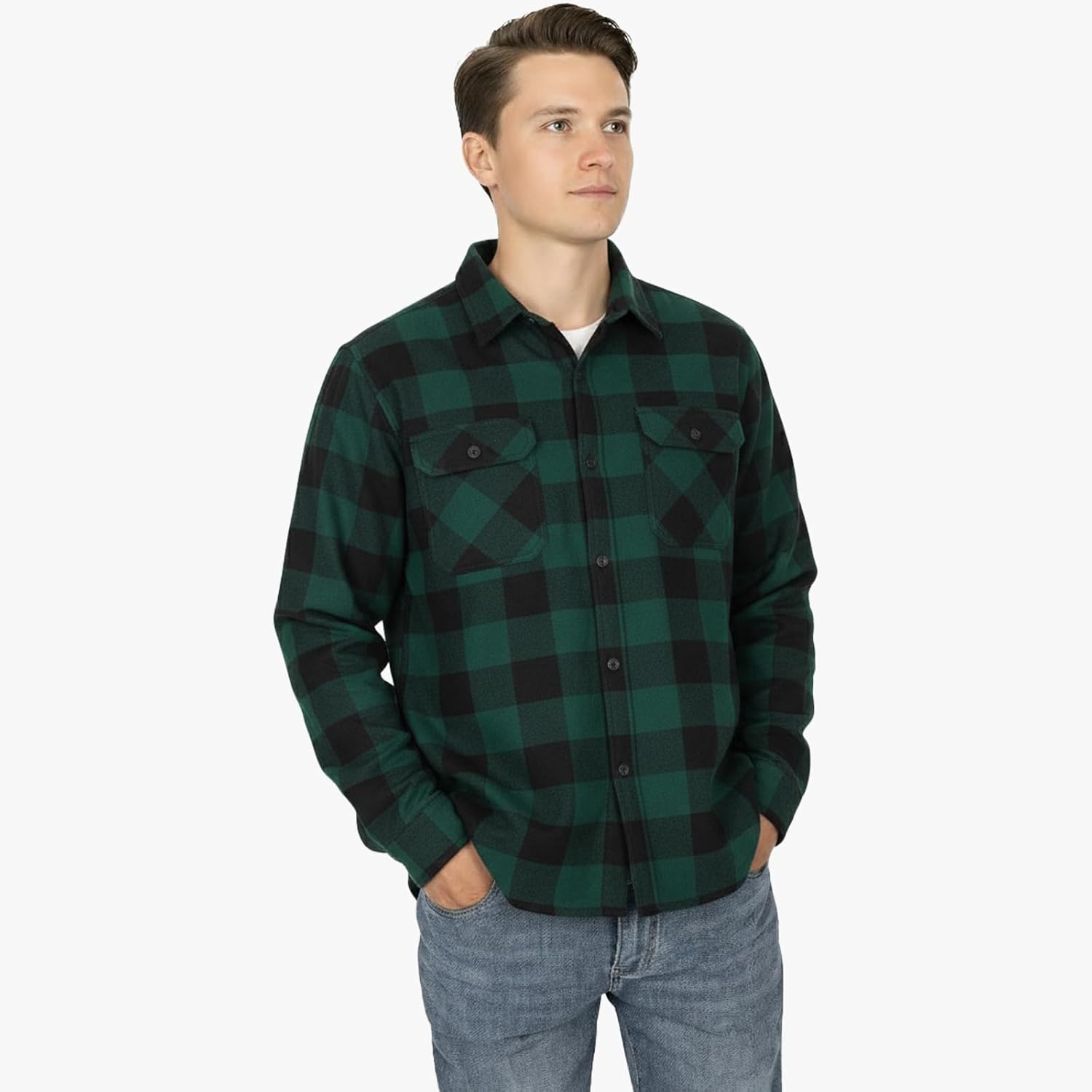 Men’s Long Sleeve Shirts- Thermal Work Padded Warm Shirts Quilted Lined Flannel Heavyweight Plaid Fleece Shirt - Image 4