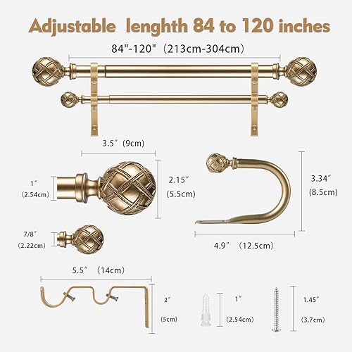 Miniatura 2 de Ycolnaefllr Juego de barras de cortina doble de 1 pulgada de diámetro para ventanas, cortina de tratamiento de doble ventana, ajustable de 84 a 120