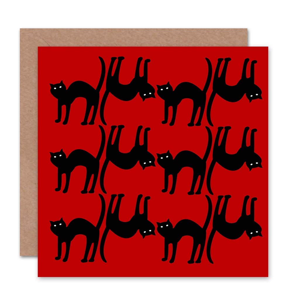 Wee Blue Coo RED CATS ANIMAL BLACK HALLOWEEN SCARED BLANK GREETINGS BIRTHDAY CARD ART CS103
