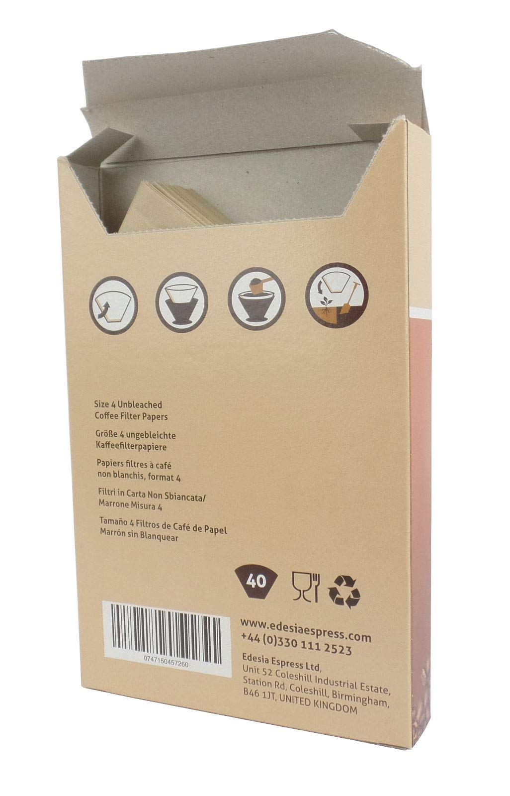 EDESIA ESPRESS – 2x80 Filtri da Caffè Conici in Carta – Filtro Caffè N.4 per Caffettiera Manuale, Metodo Pour-Over e Infusione Delicata – Misura 4 Marrone