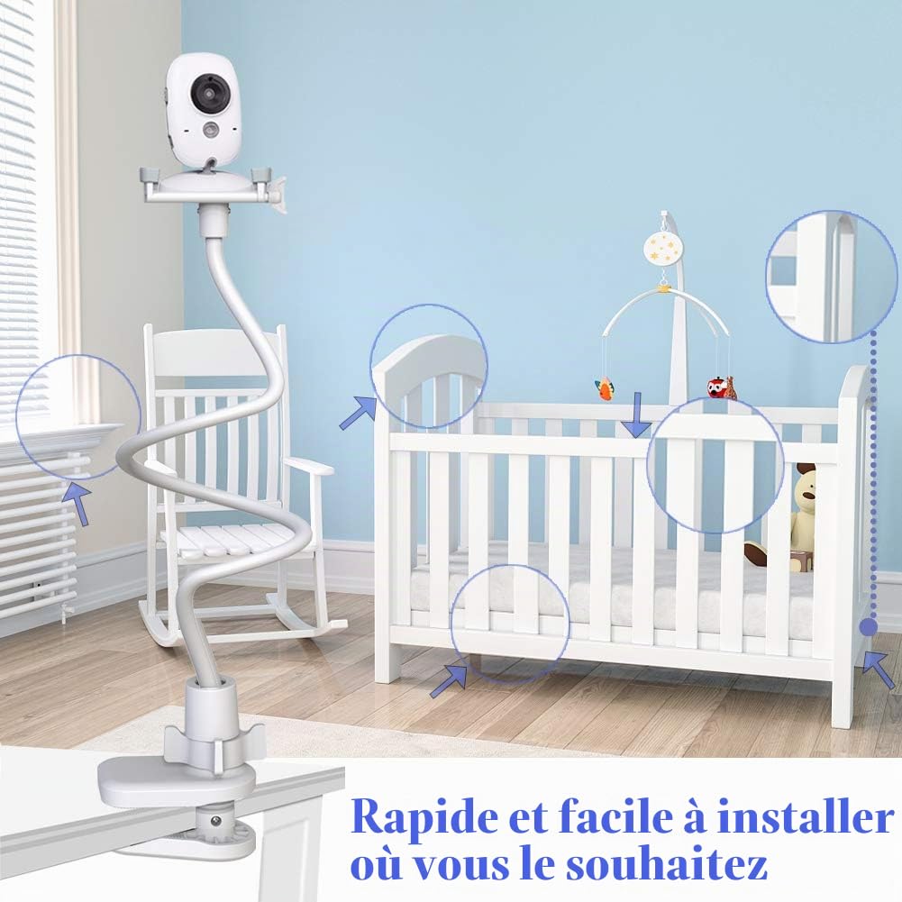 Support de caméra universel pour bébé Support de moniteur/appareil photo/téléphone portable/caméra bébé, flexible, pour la chambre d'enfant, compatible avec la plupart des babyphone
