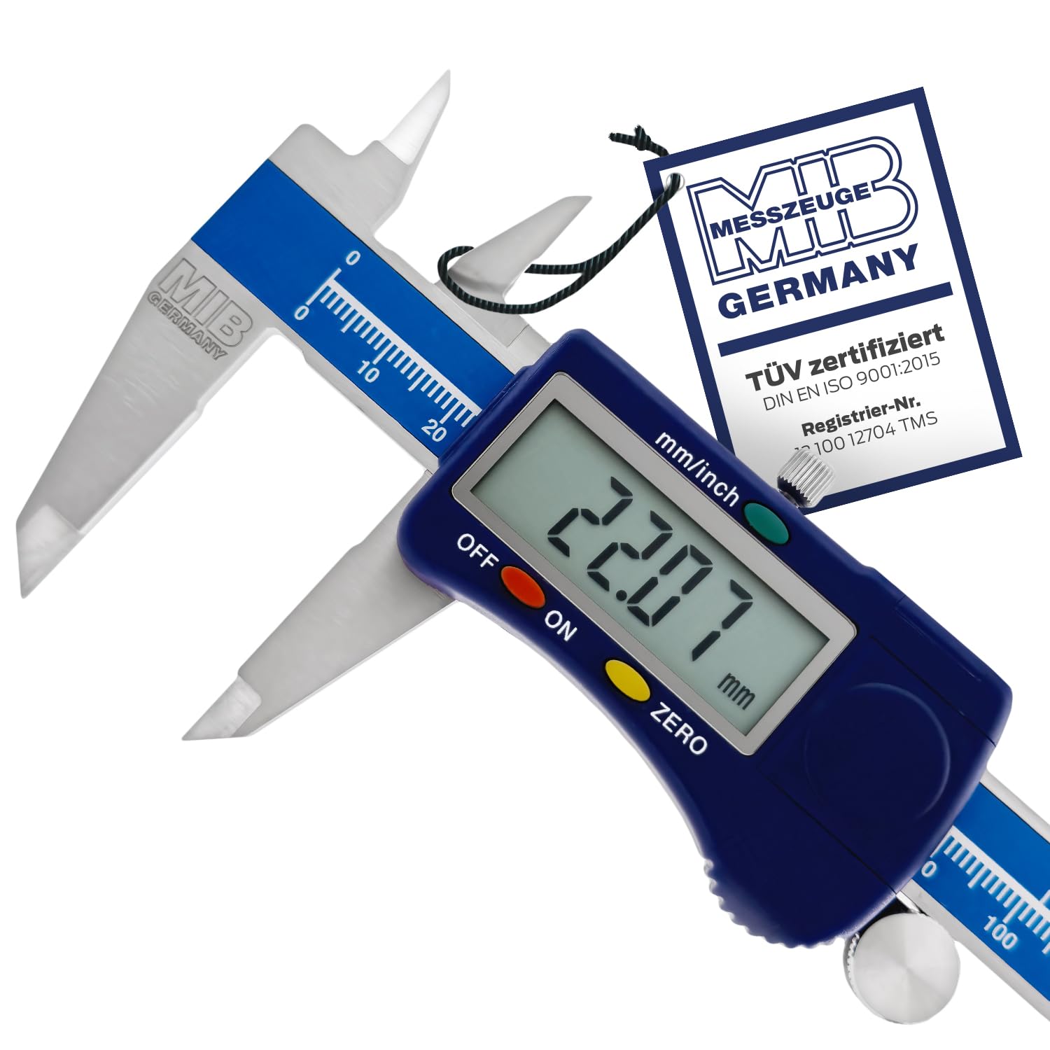 MIB Calibro a corsoio digitale con rotella DIN 862 200 mm | Strumento per misurazioni precise | Calibro a corsoio digitale in acciaio inossidabile | Calibro a corsoio digitale con ampio display LCD |