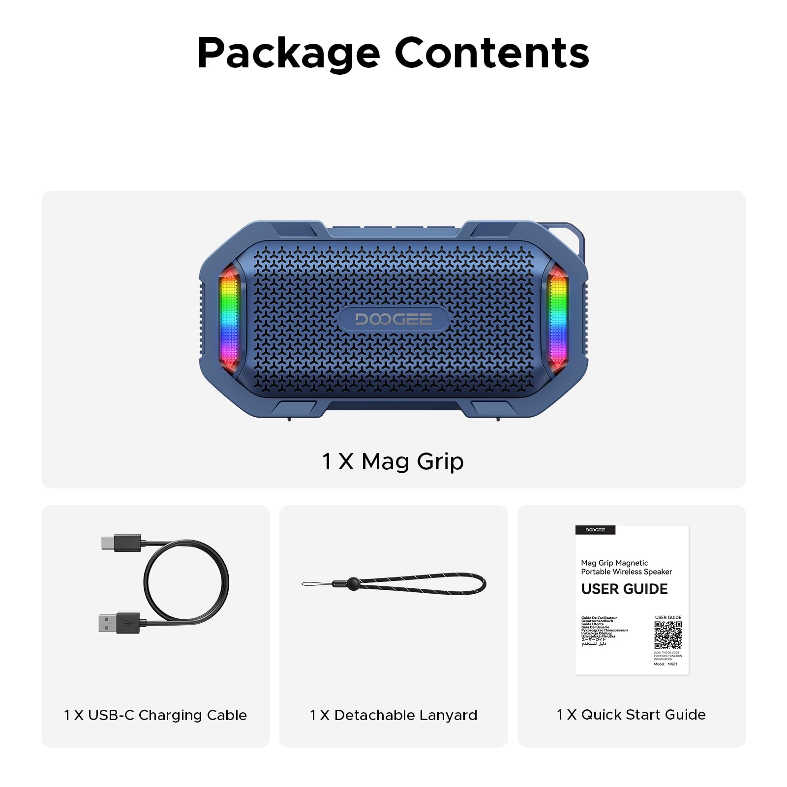 Magnetischer Tragbarer Lautsprecher, 15W Stereo Sound mit TWS Koppelbar, IP67 Wasserdicht 1,5m Stoßfest, Kabelloser Lautsprecher mit RGB-Lichtern, 10Std Akku Speaker für Reisen Outdoor, Blau