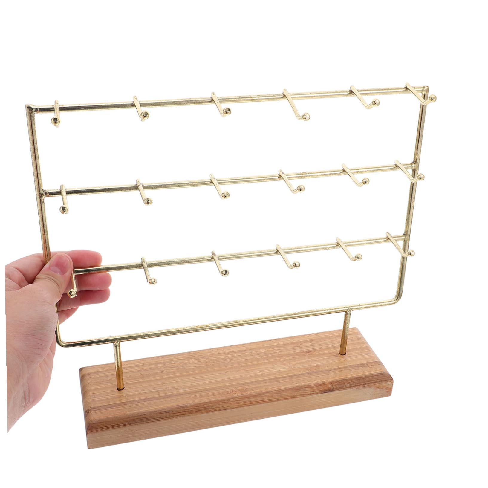 Cabilock Goldener Schmuckständer mit 3 Ebenen, 18 Haken, Eisen und Holz