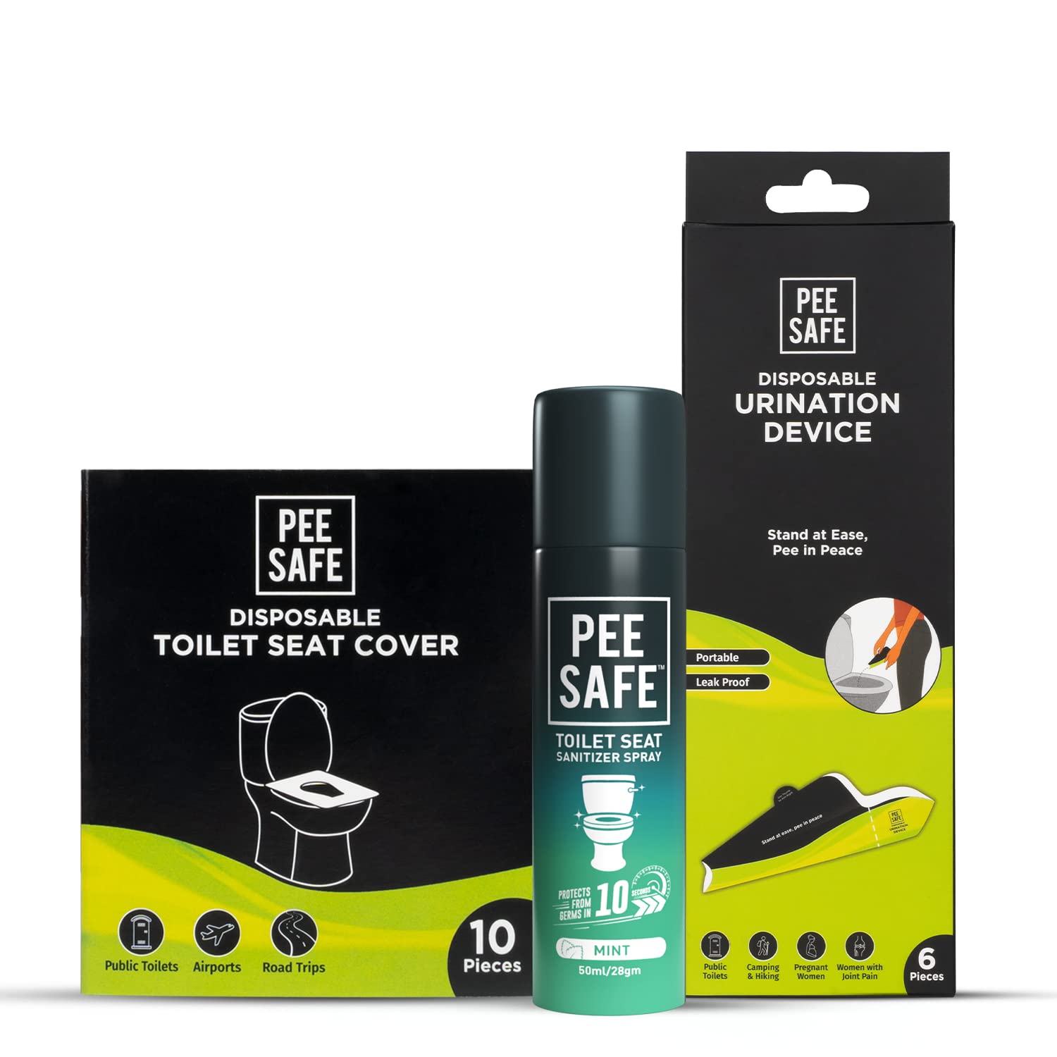 PEESAFE Toilet Hygiene Combo For Women | Toilet Seat Sanitizer Mint (50 ml) With Disposable Female Urination Device (6 Funnels) & Disposable Toilet Seat Cover (10 N) | Travel Friendly Pack (B0B2JS9SXS) Amazon Price History, Amazon Price Tracker