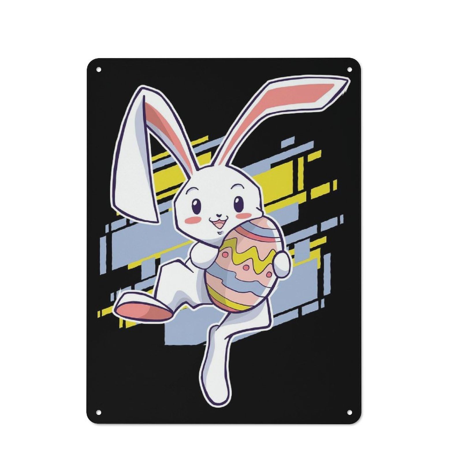 Junmoney Style-19 Industrial Metal Sign With Easter Bunny Gift Design 40X30cm, Clean Industrial Urban Room Decor For Flat, Bar, Studio Or Gallery Wall