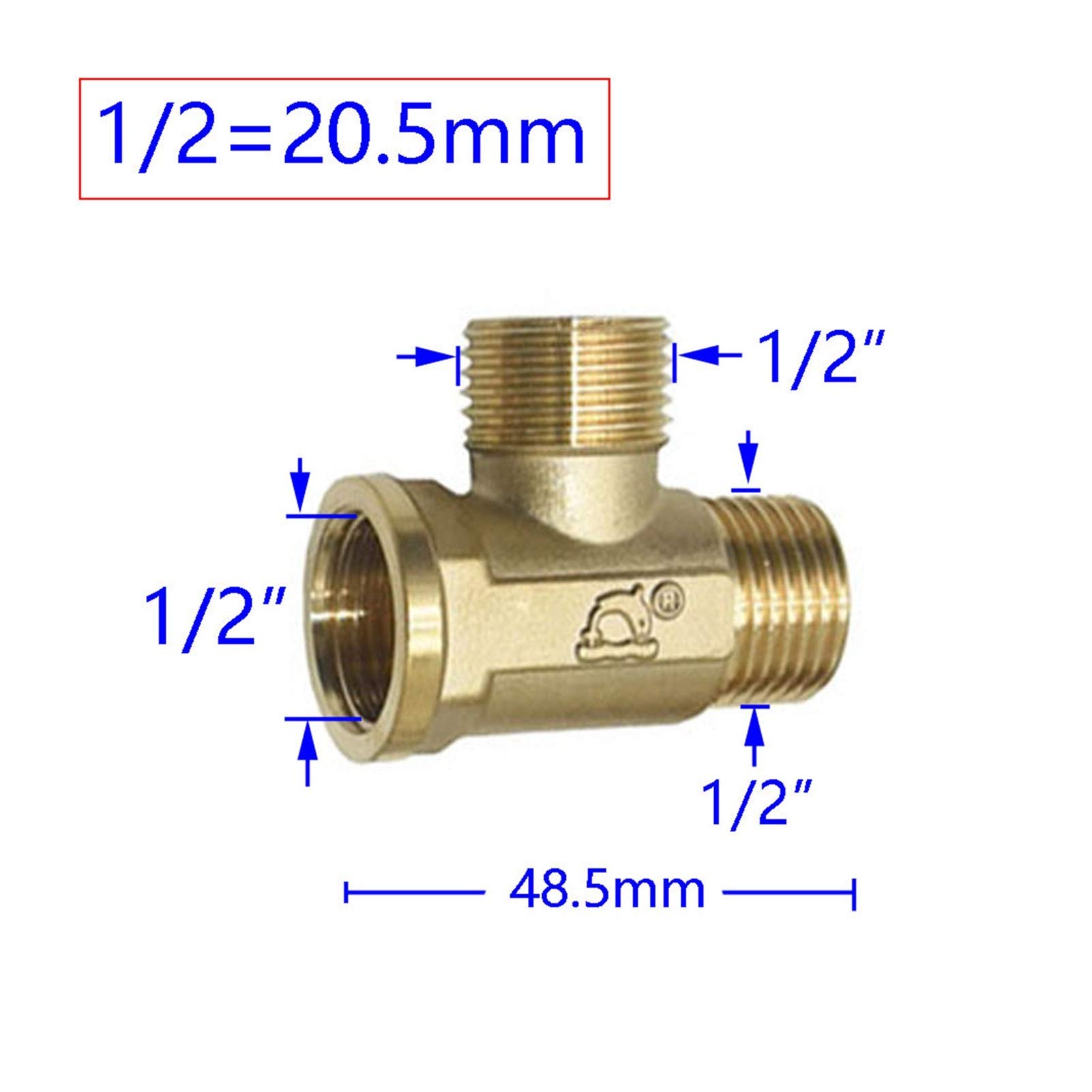 Schlauchverbinder Messing 1/2 Zoll Gewindearmatur T-Stück T-förmige 3-Wege-Wasserteiler-Rohr-Anschlussadapter 10 Stück (Color : F)