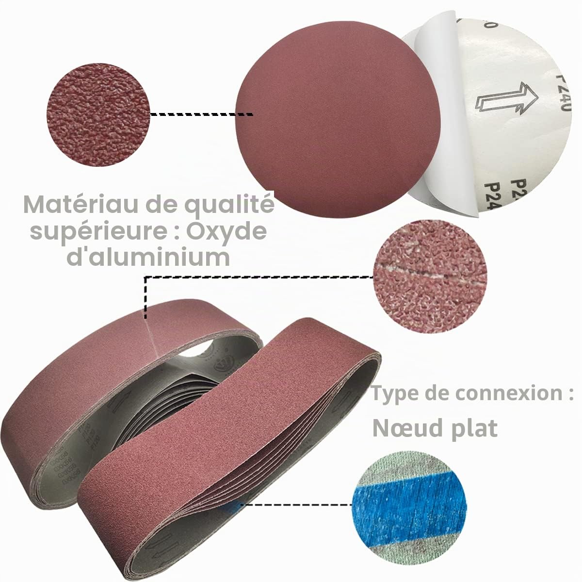 22 pièces Kit de Ponceuses à Bande.100 x 915 mm Bande Abrasive Chaque 2X80/120/150/240/400.Lot de 12 disques abrasifs Autocollants 150 mm Chaque 2X60/80/120/180/240/320 Bandes Abrasives Mixte -FEIHU