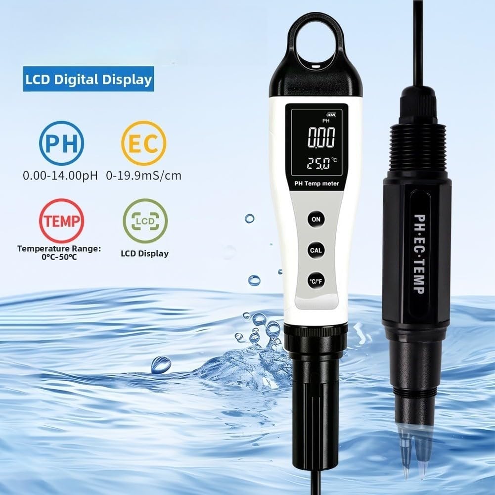 Tester di qualità dell'acqua 3 in 1 misuratore di temperatura pH penna digitale per acquario, piscina, laboratorio, idroponica, nero