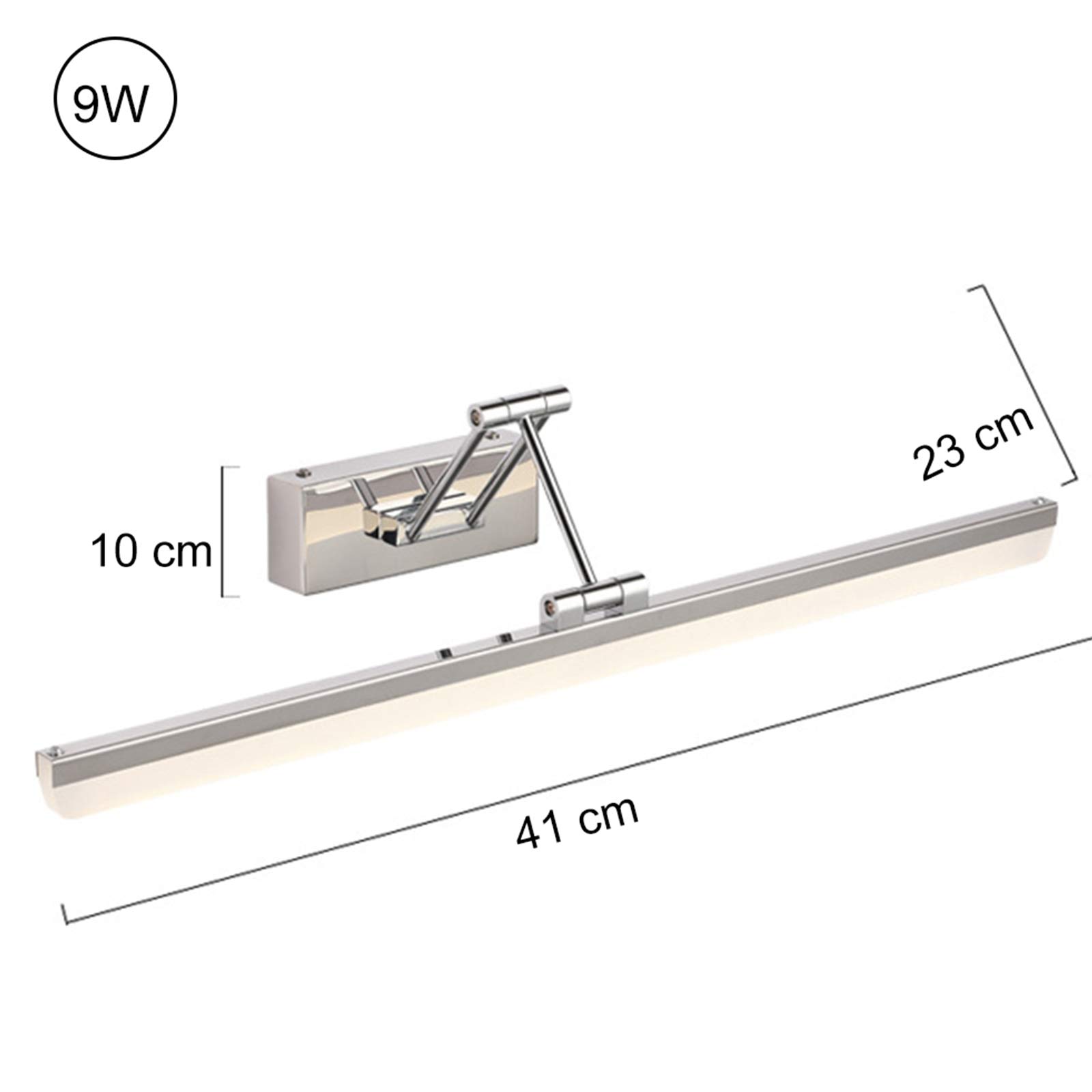 Lampada Specchio Bagno LED 9W, Luce Armadietto a Specchio 41 cm Regolabile con Bianco Caldo 800 Lumen, Luci Specchio Bagno Luci Trucco in Acciaio Inossidabile IP44 Impermeabile e Antiappannamento