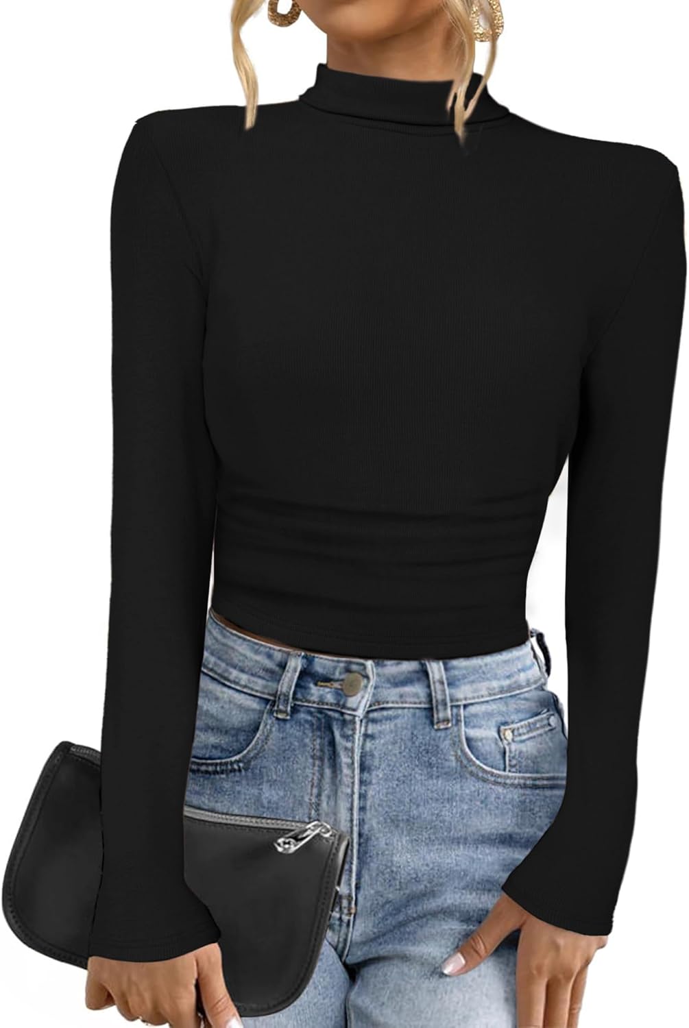 Allegra K Sweaters for Women Mock Turtleneck Long Sleeve Fitted Tee Casual Pullover Tops Fashion Clothes 2025 Fall Outfits