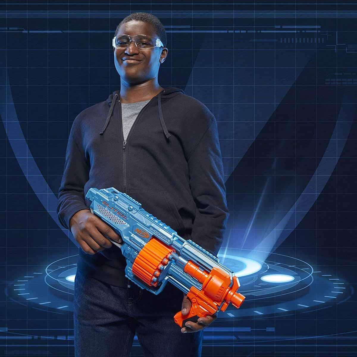 Nerf Elite 2.0 Shockwave RD-15 Blaster, 30 Nerf Darts, 15-Dart Rotating Drum, Pump-Action Slam Fire, Built-in Customising Capabilities 7.9 x 67.3 x 30.5 cm