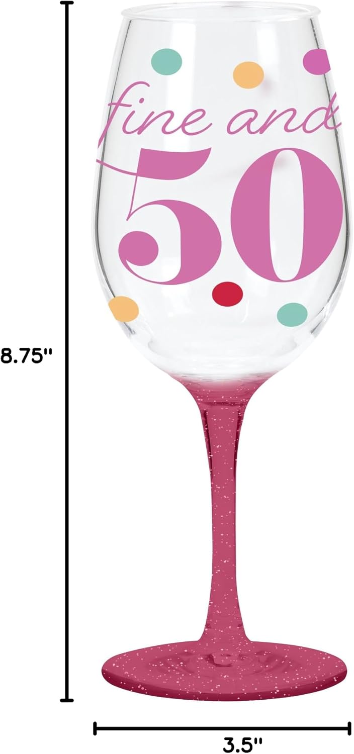 X&O Paper Goods QWGO-20895 50' 50th Acrylic Wine Glass, 12 oz, Fine and 50 Birthday