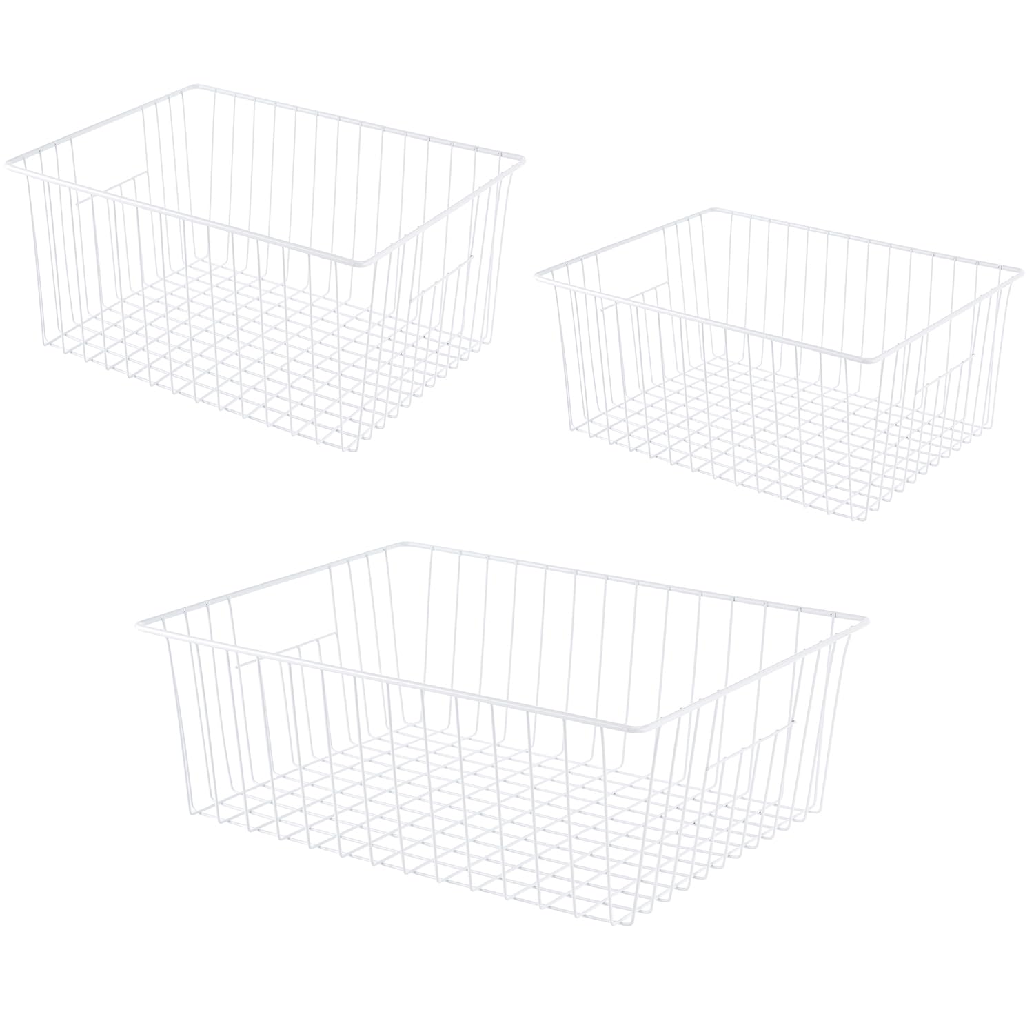 Nprohuge Freezer Organizer Bins, Upright Freezer Storage Blacks for 16, 17, 21 cu.ft Standup Freezer, Deep Freezer Organizer Bin with Hndle Add Space Easy Reach, White, 3Pack.