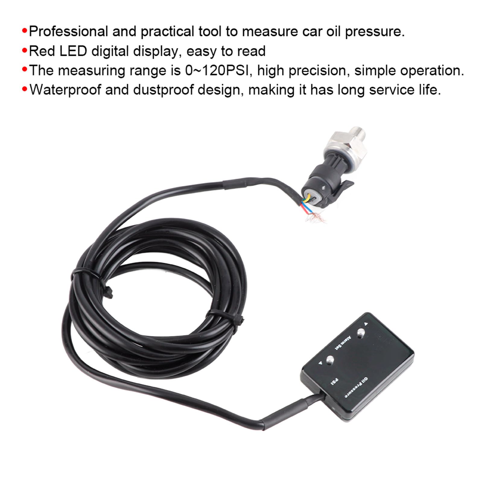 Haofy Sensore Misuratore Pressione Olio Digitale 0-120PSI con Display LED Rosso Avviso Regolabile IP65 Impermeabile per Auto Camion Veicolo 12V DC