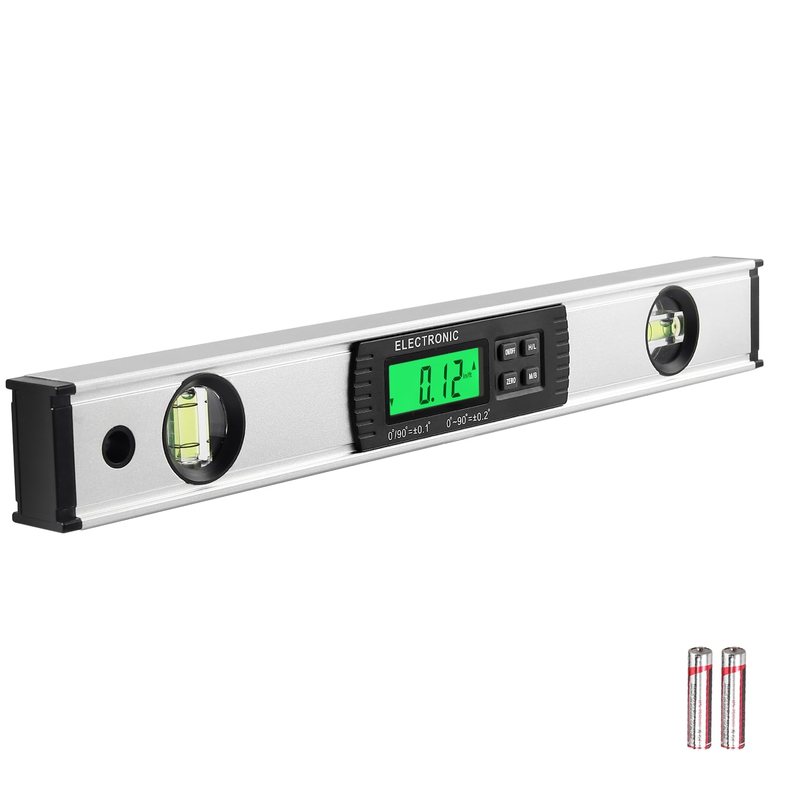 Nivel magnético digital, Allmeter 16 pulgadas, 4x90°0-360°, inclinómetro, buscador de ángulo, pantalla LCD de retroiluminación IP54, nivel de burbuja digital para carpintería, mampostería, automóvil