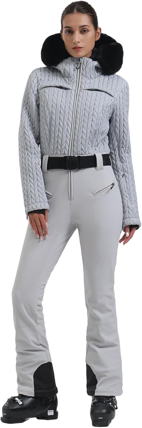 GSOU SNOW Womens Ski Suit One Piece Snowsuit Snowboard Jacket Slim Snow Jumpsuit Faux Fur Ski Outfit Waterproof - Image 3
