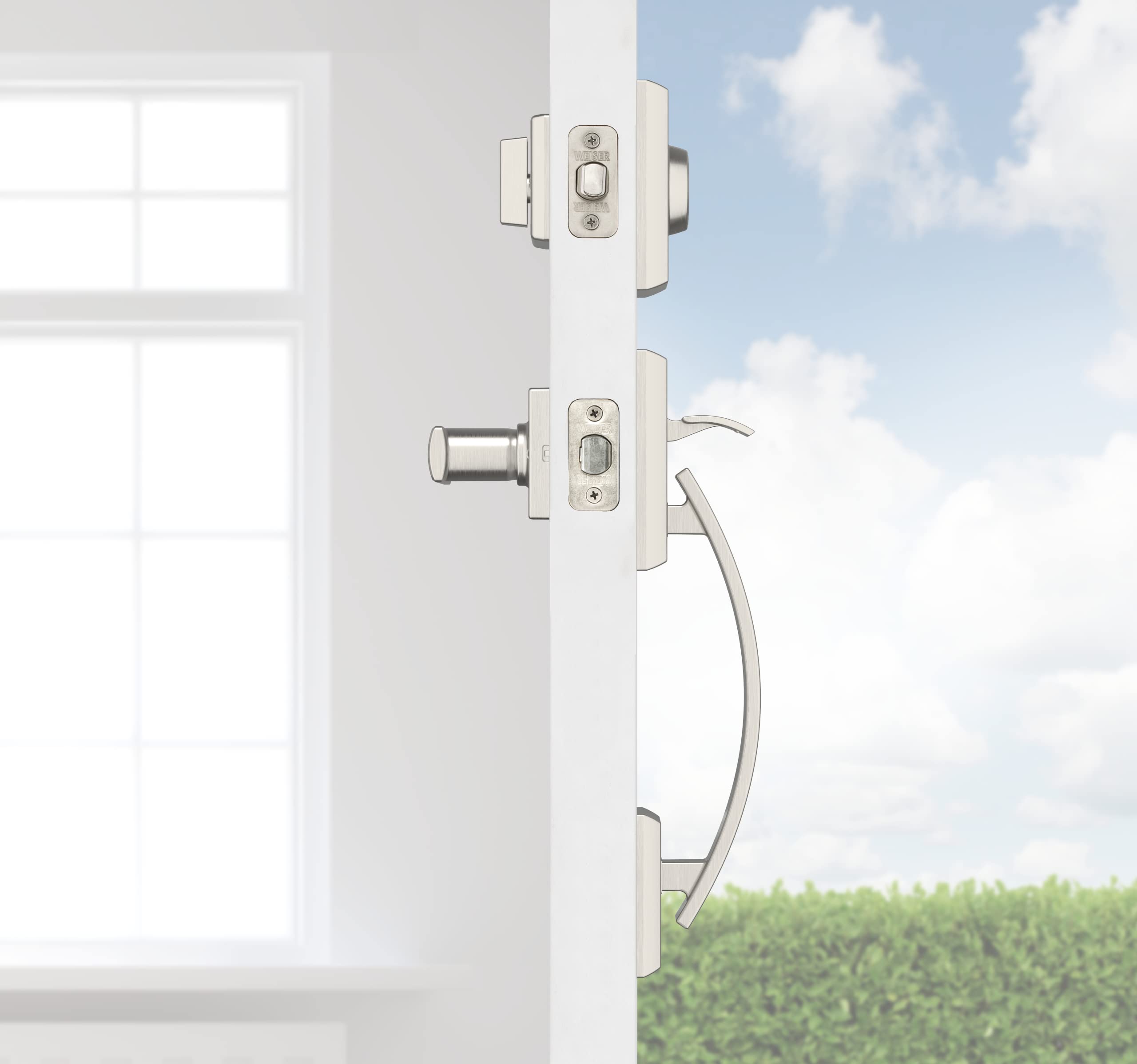 Weiser Satin Nickel Front Door Lock and Handle Set, Tavaris