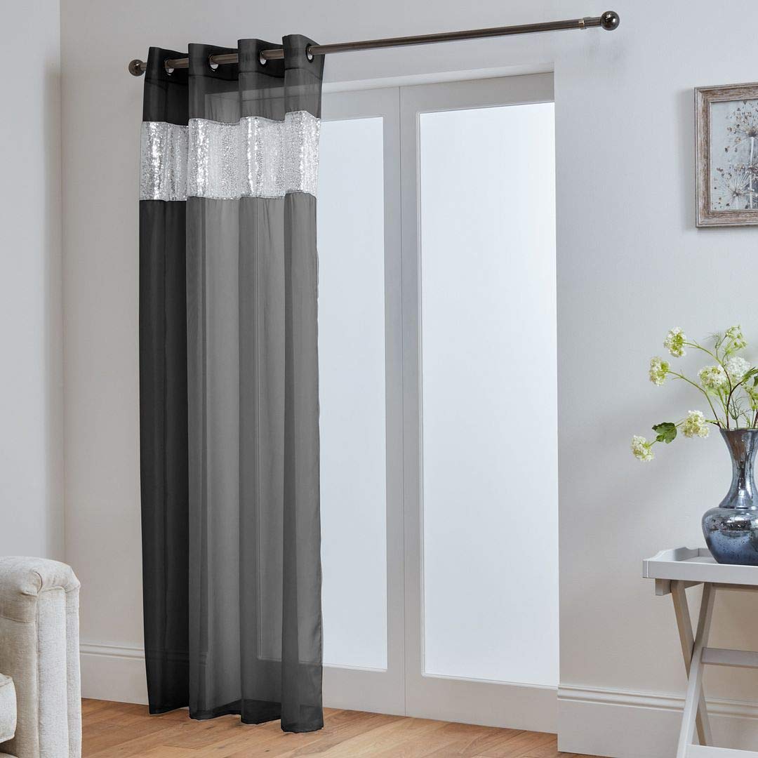 John Aird Sparkle Sequin Eyelet Voile Panel (Grey, 58" Wide x 72" Drop)