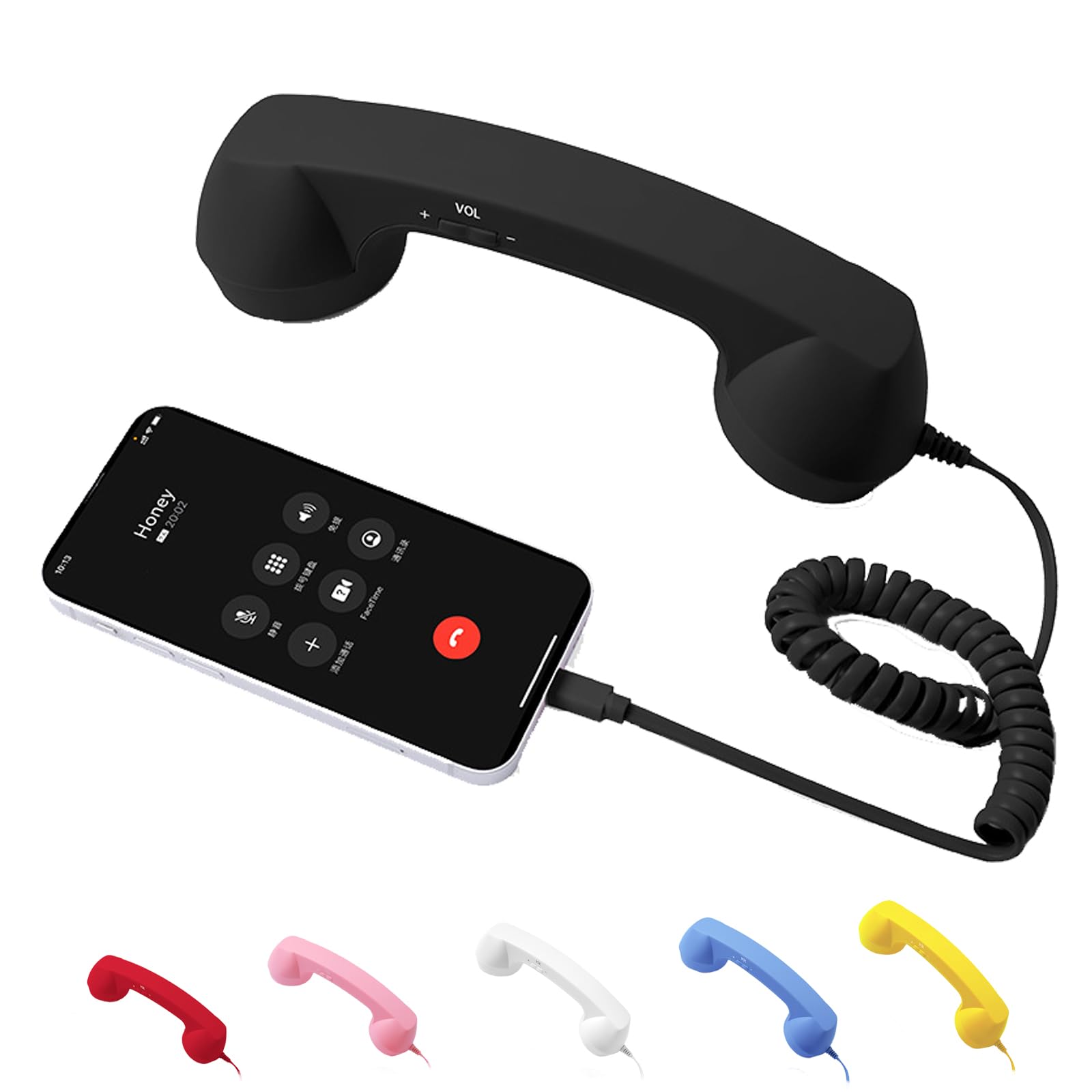 Retro Phone Receiver, Vintage Rotary Bluetooth Rotary Phone Receiver, for Video conferencing (Black, Type-C)