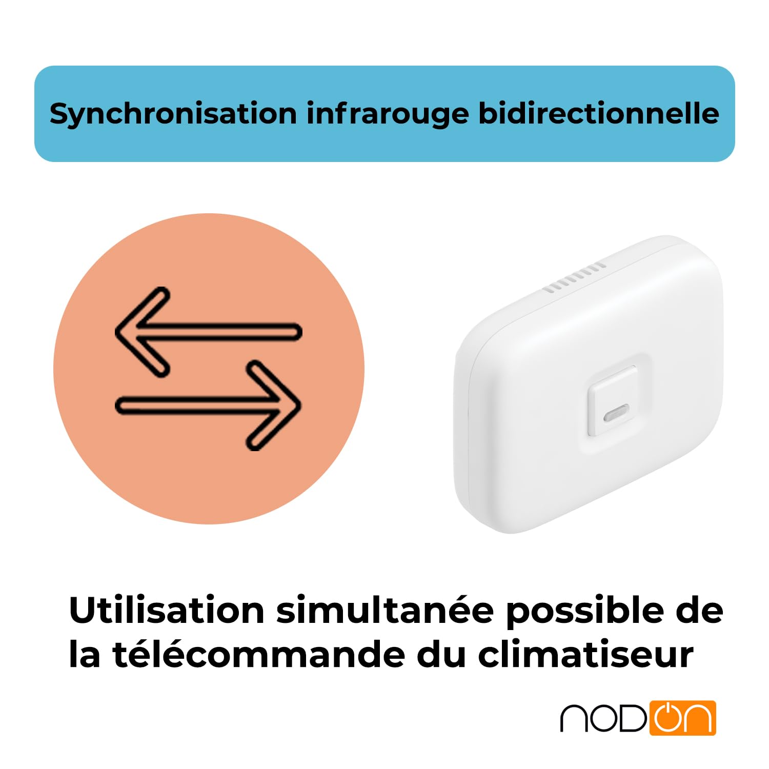 NodOn - Zigbee 3.0 Controleur Climatisation Intelligent Infrarouge - Controle Climatisation à Distance - Usage avec ou sans Télécommande - Compatible Zigbee Home Assistant, Z2M, Homey, ZHA