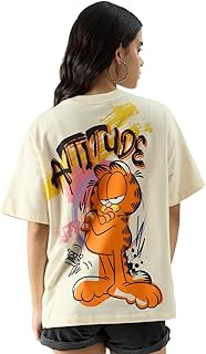 The Souled Store Official Garfield: Attitude Women and Girls Oversize Fit Half Sleeves Graphic Printed Cotton Beige Color ...