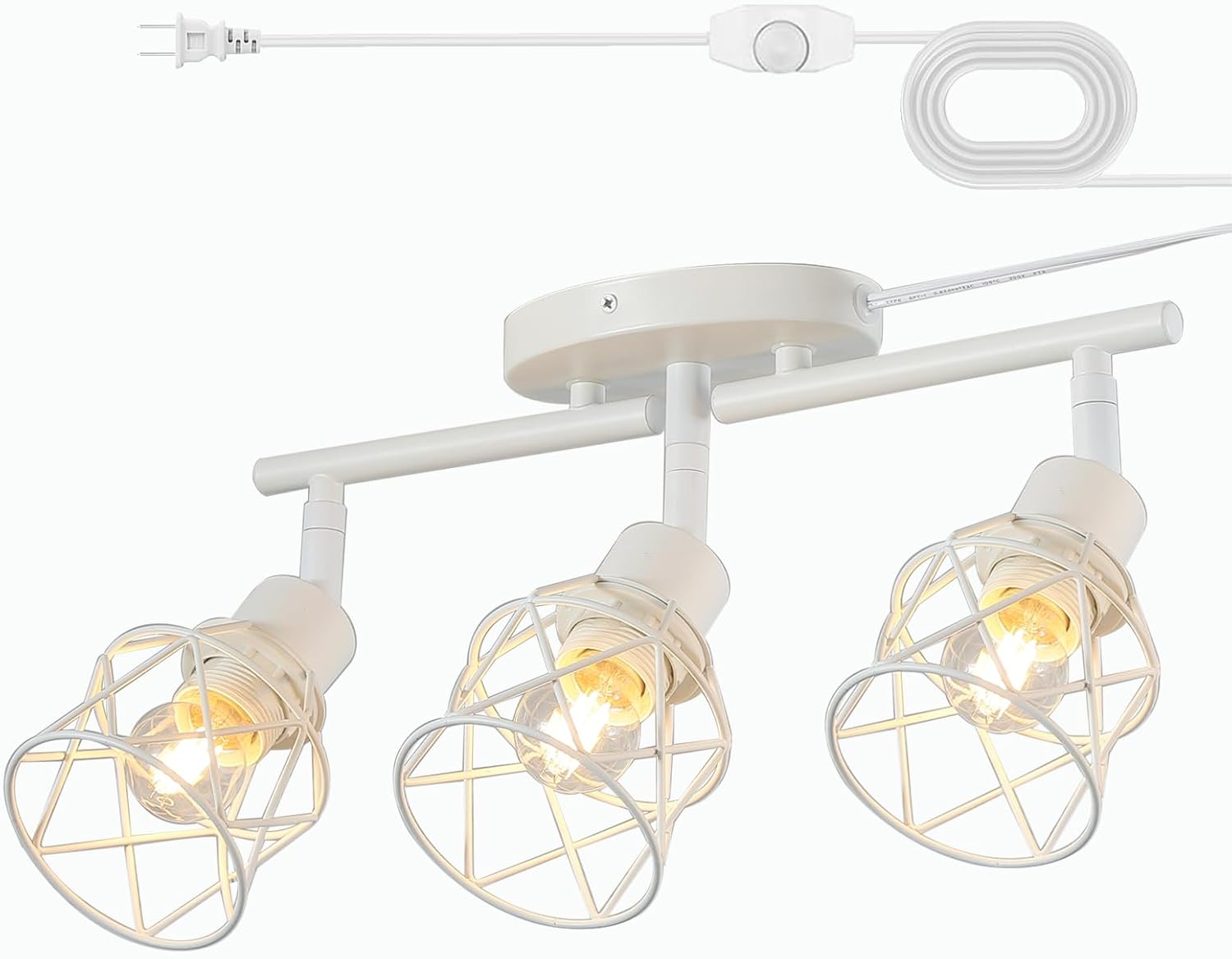 Dimmable White Plug in Track Lighting Kit,3 Light Plug in Ceiling Light with 16.5' Cord,Flexibly Rotatable Light Head,Modern Industrial Farmhouse Style(Bulbs Not Included)