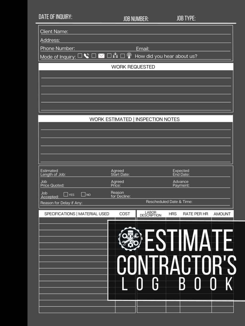 Estimate Book Contractor: Log Book For Recording Job Estimate Quotes, Client Information and For Taking Measurements & Inspection Notes